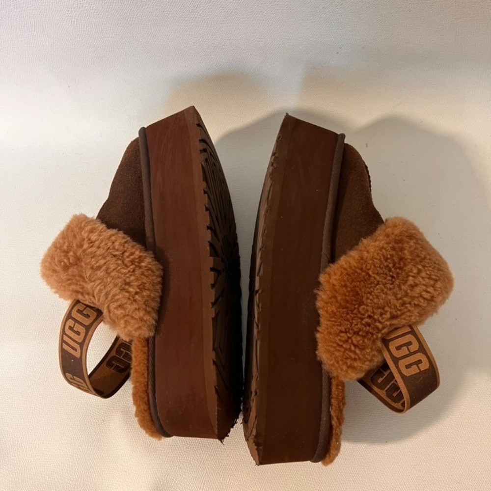 UGG Funkette Platform Slipper Women 7 Chestnut Brown Suede Slip on Cozy Chunky - Picture 6 of 8
